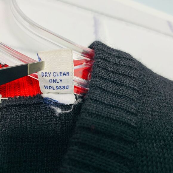 vintage 90s all wool sweater V neck stripes black red Damon size medium men - Picture 6 of 7